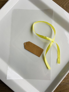 Sáček, jmenovka obdelník a žlutá stuha